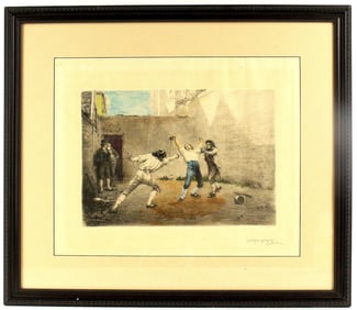 Ignaz Marcel Gaugengigl Hand Colored Signed Etching Duel