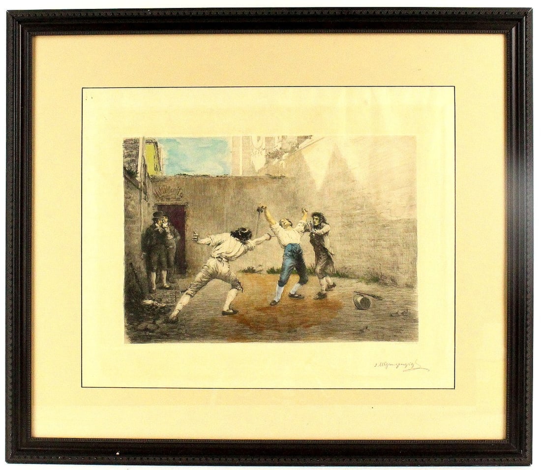 Ignaz Marcel Gaugengigl Hand Colored Signed Etching Duel (1 of 9)
