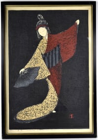 Kaoru Kawano Dancing Figure (Mai Ogi) Woodblock Print