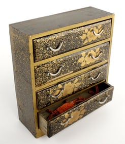 Antique Japanese Lacquer Small Chest of Drawers Tansu Jewelry Box