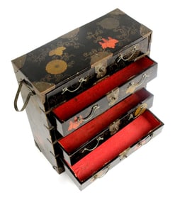 Antique Japanese Lacquer Small Chest of Drawers Tansu Jewelry Box