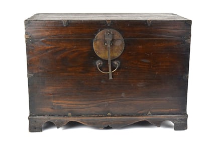 19th C Antique Korean Large wood trunk, box