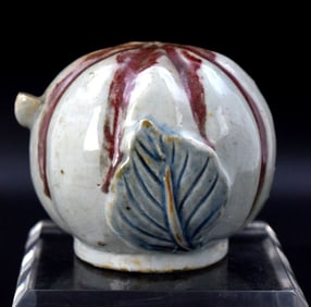 19th C. Very Rare Korean Ceramic water dropper in the form of a fruit painted with copper(red)