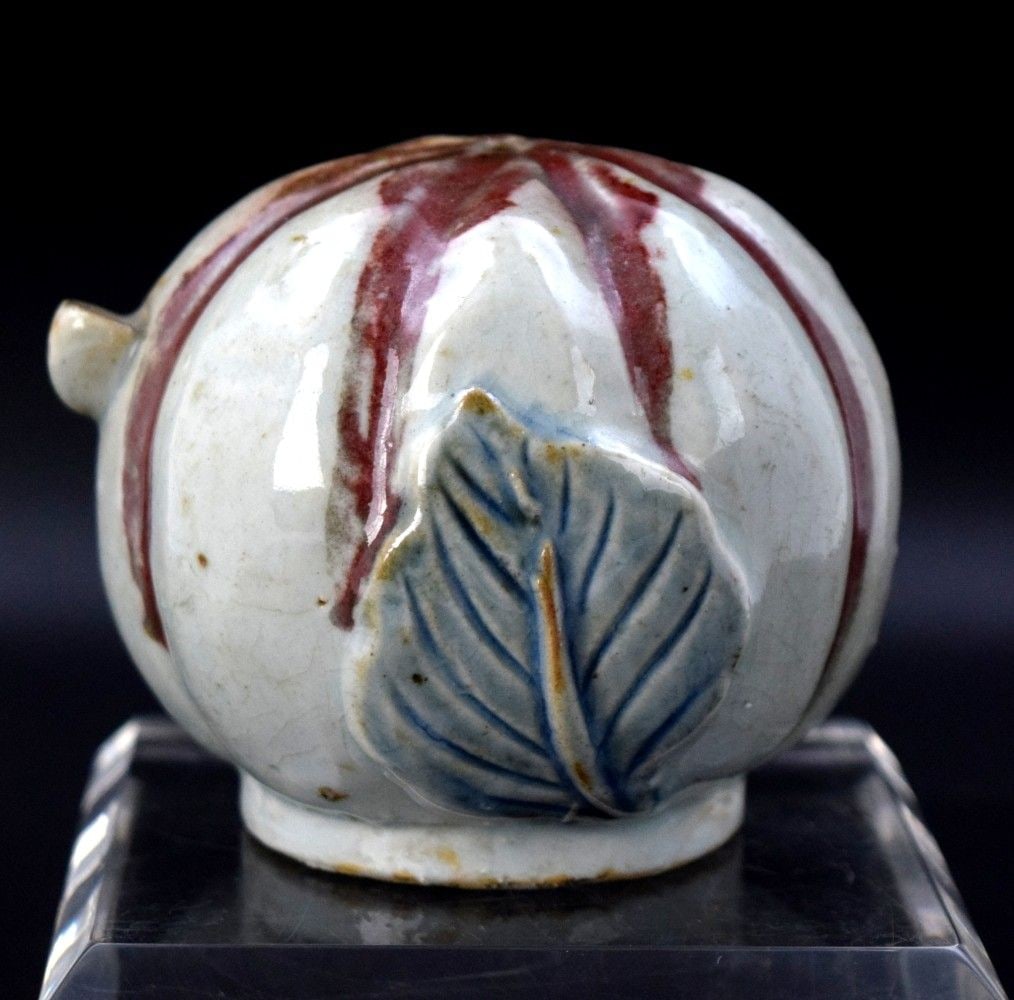 19th C. Very Rare Korean Ceramic water dropper in the form of a fruit painted with copper(red) (1 of 8)