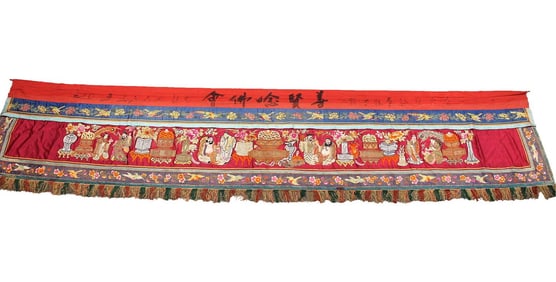 Rare Huge Chinese Qing Dynasty Buddhist Temple Silk Embroidery