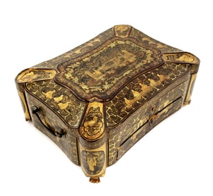 Antique Chinese Export Gilt Lacquer Sewing Box