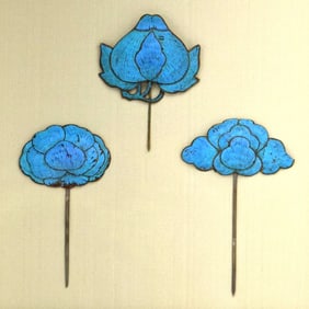 Important Tian-Tsui Antique Chinese 3 Kingfisher Hair Pins