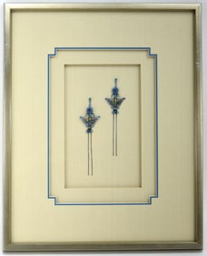 Exclusive Pair Antique Chinese Silver Enamel Butterfly Hair Pins