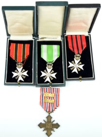 Three Belgium Civic Decoration crosses in boxes and French medal
