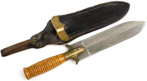 Good 19th C. US Springfield Hunting Knife Dagger, ''Rock Island Arsenal'' Stamped Scabbard with