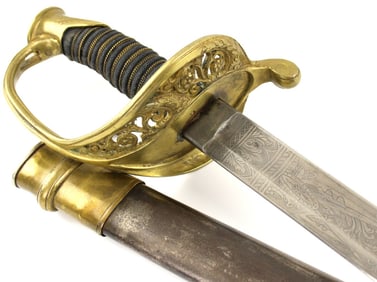 Very Good American Civil War M-1850 US Foot Officer Sword by Scarce German Maker. Beautiful Etched