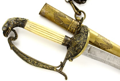 Good pre American Civil War US Infantry Officer's Eagle Head Sword in Lovely Engraved Brass