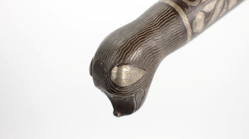 Very Good 19th C. Mexican Officer's Sword with Silver Inlaid Iron Hilt and Etched German Made Blade.