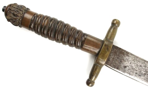 Very Nice Mexican to Civil War era Large Bowie Knife or Short Sword with Fine Carved Horn Grip &