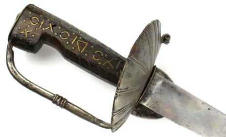 Very Good 18th C. Spanish Colonial Cavalry Sword with Inlaid Horn Grip & Iron Mounts, Possibly Used