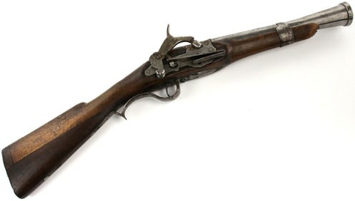 Very Cool 19th C. Mexican Percussion Carabine Rifle with Blunderbuss Barrel and Engraved Lock.