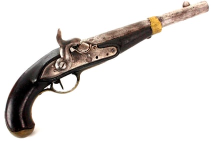 Large Percussion Pistol, Probably American Civil War era, Trigger Guard Marked ''R.A.I. 25.''