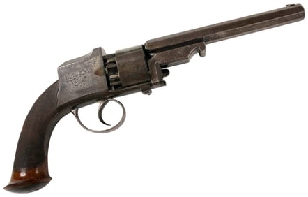 A VERY RARE 54 BORE PERCUSSION PENNELL PATENT â??HAMMERLESSâ?? SELF-COCKING SIX-SHOT BELT