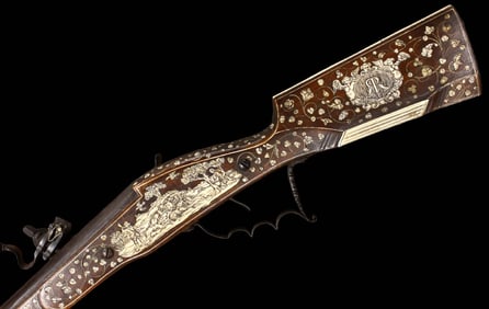 Fabulous 17th C. German Hunting Wheellock Long Rifle with Elaborate Bone Inlays and Fine Engraved