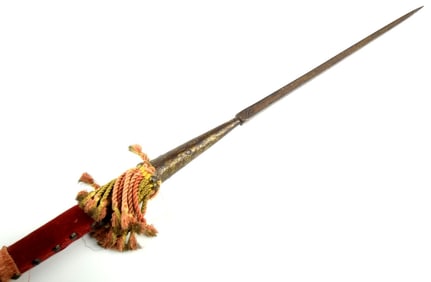 American Revolution era Large Lance Spear with Marked Blade and Fabric Covered Shaft, Probably