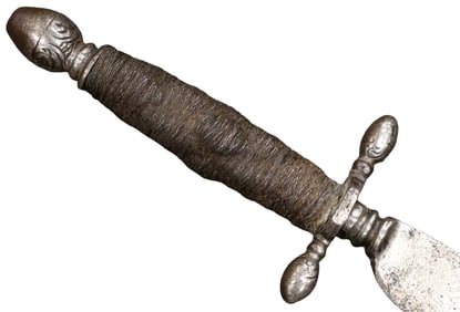 Rare 16th-17th C. Italian Stiletto Dagger with Seldom Encountered Leafed Blade Form Having Spinal