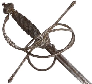 Very Fine and Unusual German French or Italian Swept Hilt Rapier Sword with Rare Hilt Pattern of