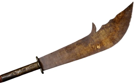 Large Antique 19th C. to Boxer Rebellion era Chinese Warrior's GUAN-DAO Polearm Sword with Iron