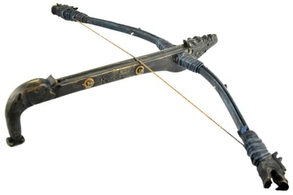 Very Cool Antique Asian Crossbow with 4 Chinese Copper Coins and Carved Dragon Wood Stock.