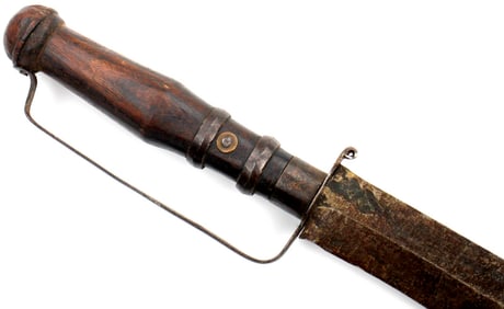 Interesting Rare 18th-19th C. Chinese Warrior's Fighting Sword with Iron Mounted Long Carved Wood