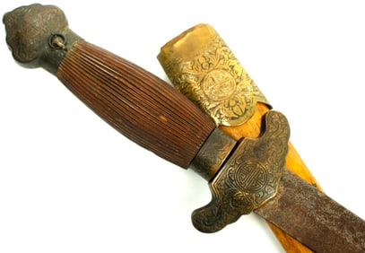Chinese 19th C. to Boxer Rebellion era JIAn Short Sword with Brass Mounts.