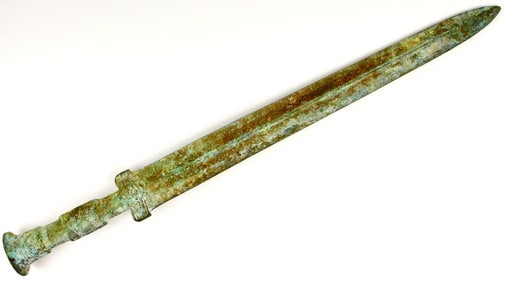 Decorated Ancient type Chinese or Luristan Bronze Dagger or Short Sword.