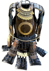 Good Edo Period Japanese Samurai YOROI Armor Cuirass with Arms Hands & Leggings, Large Circle Family