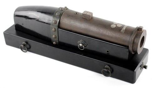 Fantastic Super-rare Edo Period Japanese Samurai Silver Inlaid Iron Cannon on Lacquered Wood Base