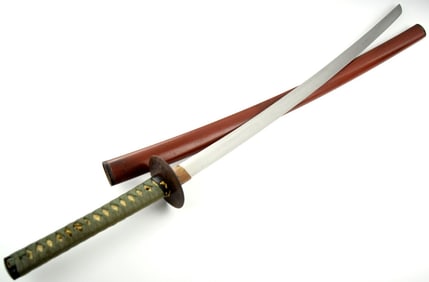 Shinto katana, 27 inch length of cutting edge, signed Echizen ju Kanenori and dated 1626.