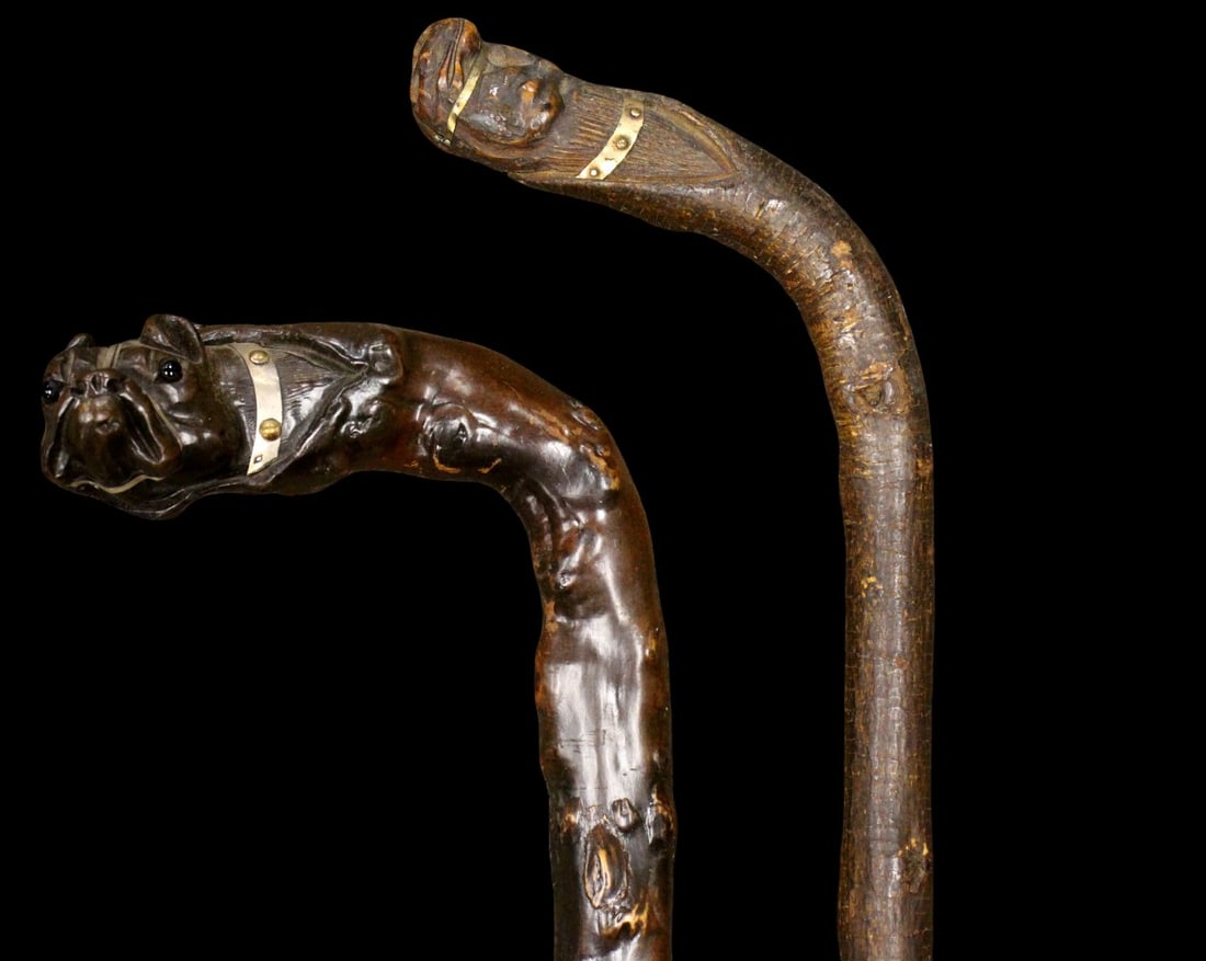 Lot of 2 Vintage Antique American Folk Art Carved Wood Primitive Walking Canes Sticks (1 of 11)