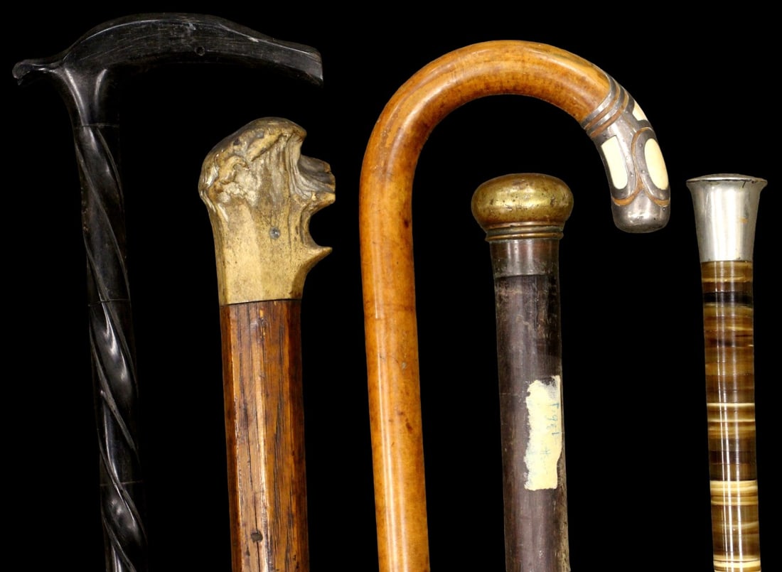 Lot of 5 Vintage Antique Carved Wood Primitive Walking Canes Sticks (1 of 20)