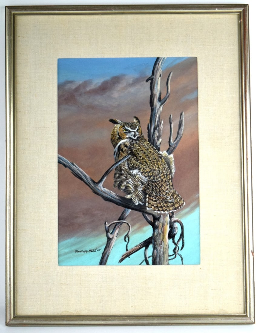 American Donald Malick Grey Horned Owl Painting (1 of 6)