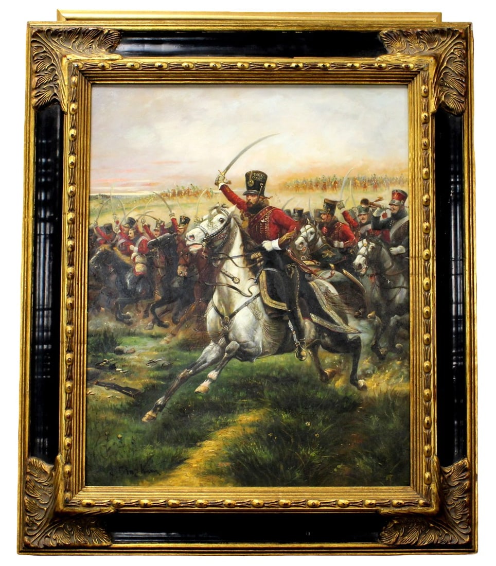 Vive L'Empereur! Oil Painting After French Artist Ã?douard Detaille: Vive L'Empereur! is a history painting made retrospectively by French artist Edouard Detaille in 1891, based upon the cavalry charge of the French 4th Hussars during the Battle of Friedland. The actua
