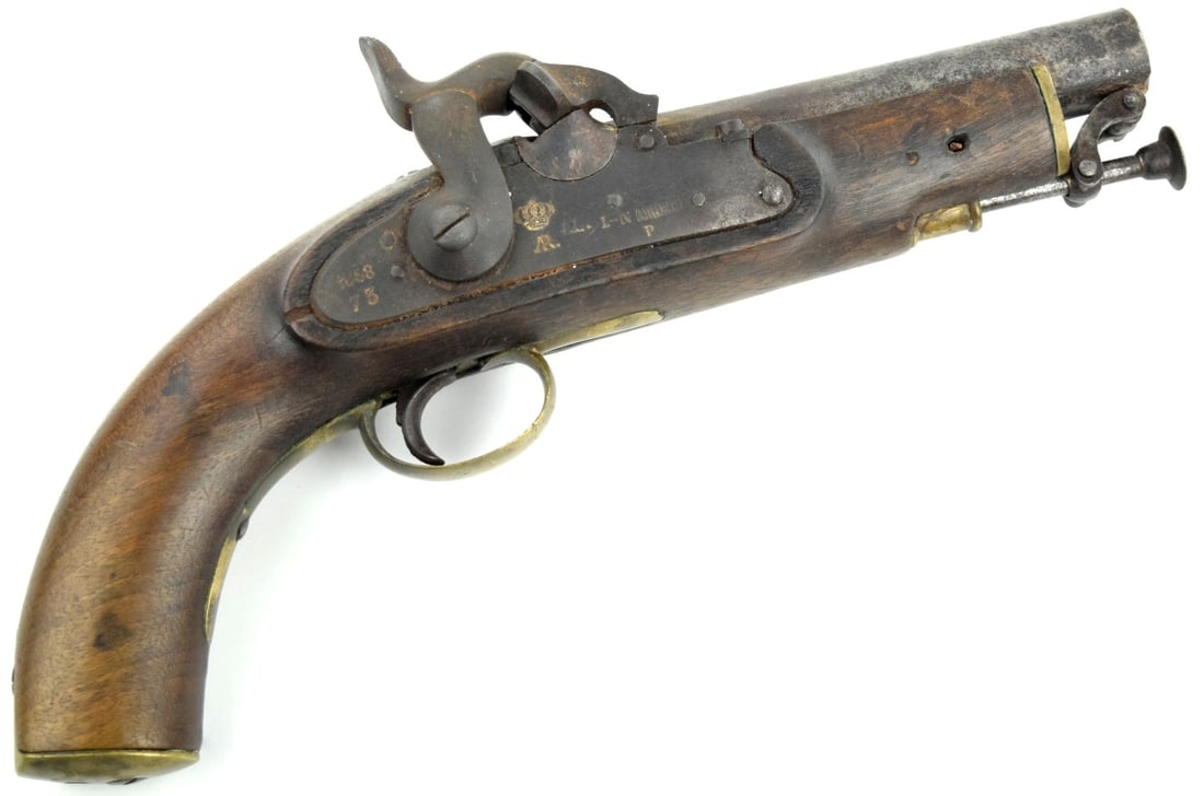 French Model 1842Â Gendarmerie Percussion Pistol.: French Model 1842Â Gendarmerie Percussion Pistol. Total length: 12 1/4". ~ Detailed condition reports are not included in this catalog. For additional information, including condition reports, please