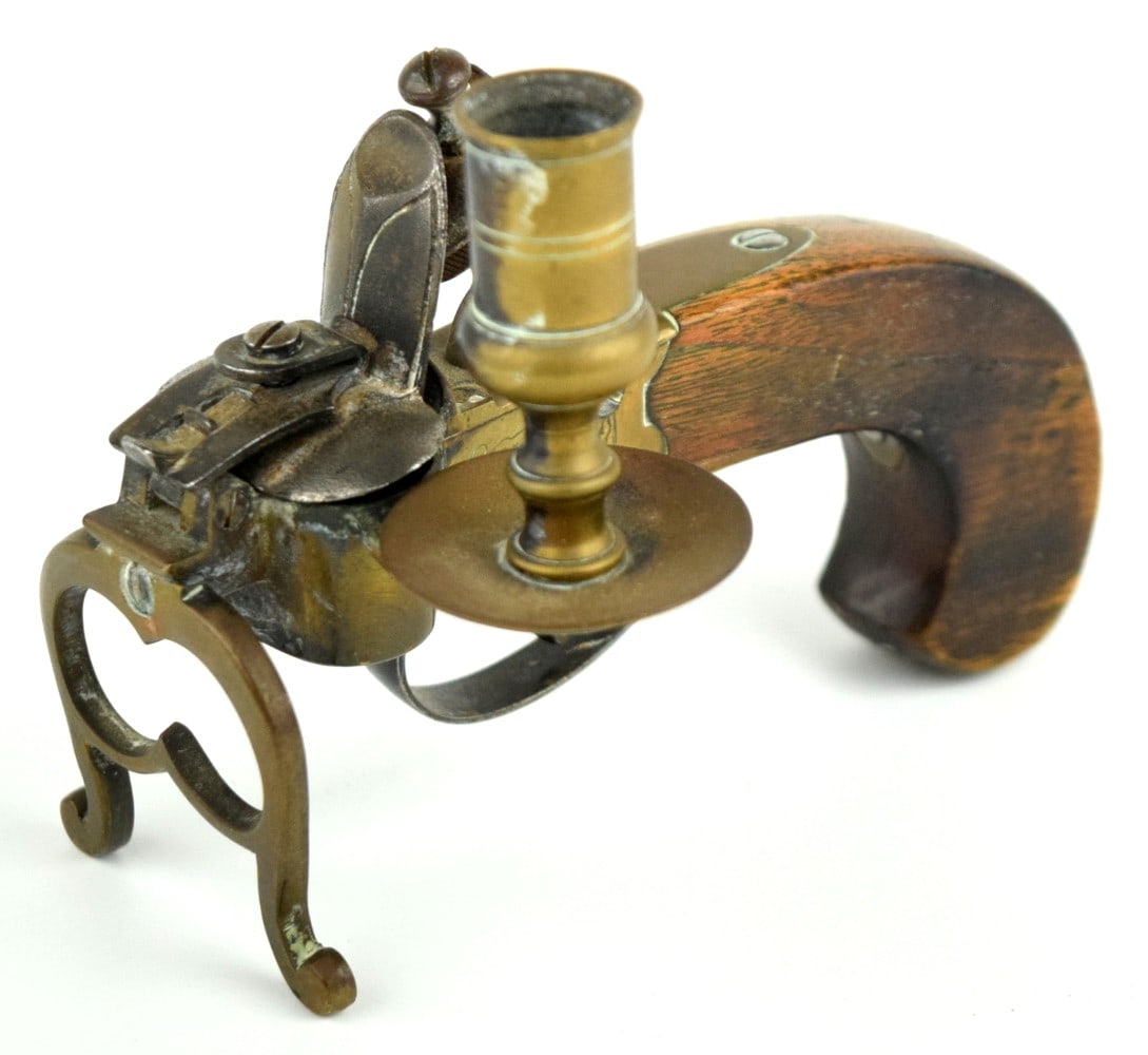 Late 18th C English brass and steel flintlock tinder lighter (1 of 12)