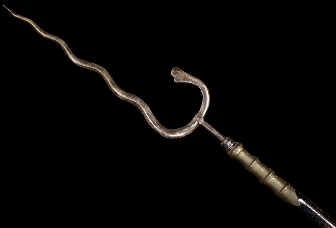 Antique 19th Chinese Guard Spear with Serpentine (Wavy) Blade & Brass Mounts # 3 of 4 (1 of 20)