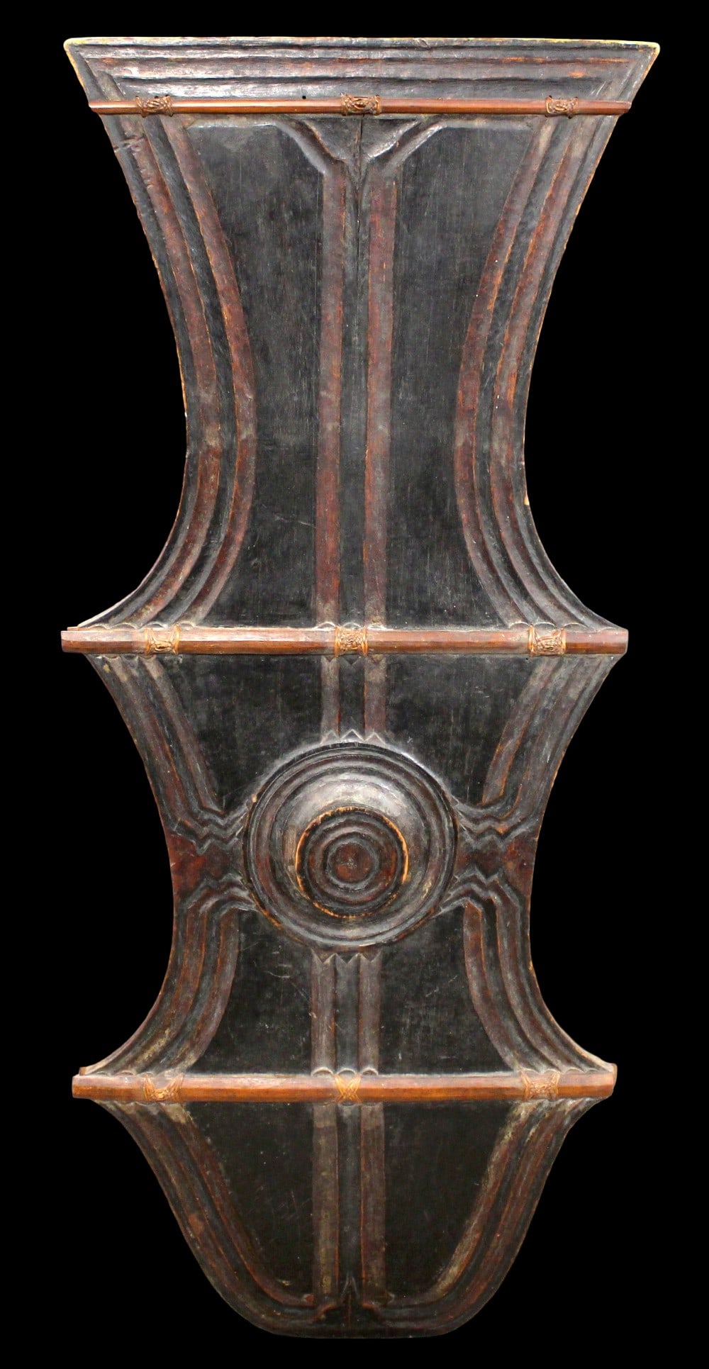 Very Rare Large 19th C. Philippines Luzon Kalasag Carved Hardwood Shield with Boss and (1 of 17)