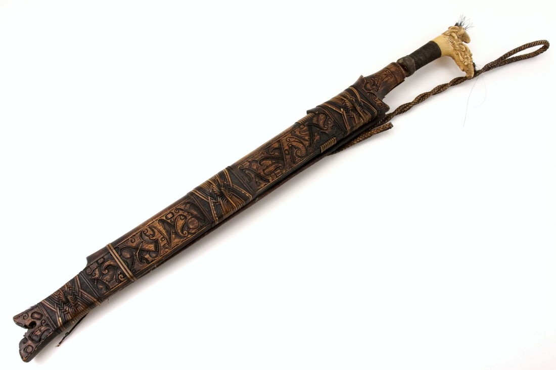 Antique Indonesian Tribal MANDAU Sword ~ Used by Borneo DAYAK Tribe Headhunters ~ Fine Carved Bone (1 of 15)