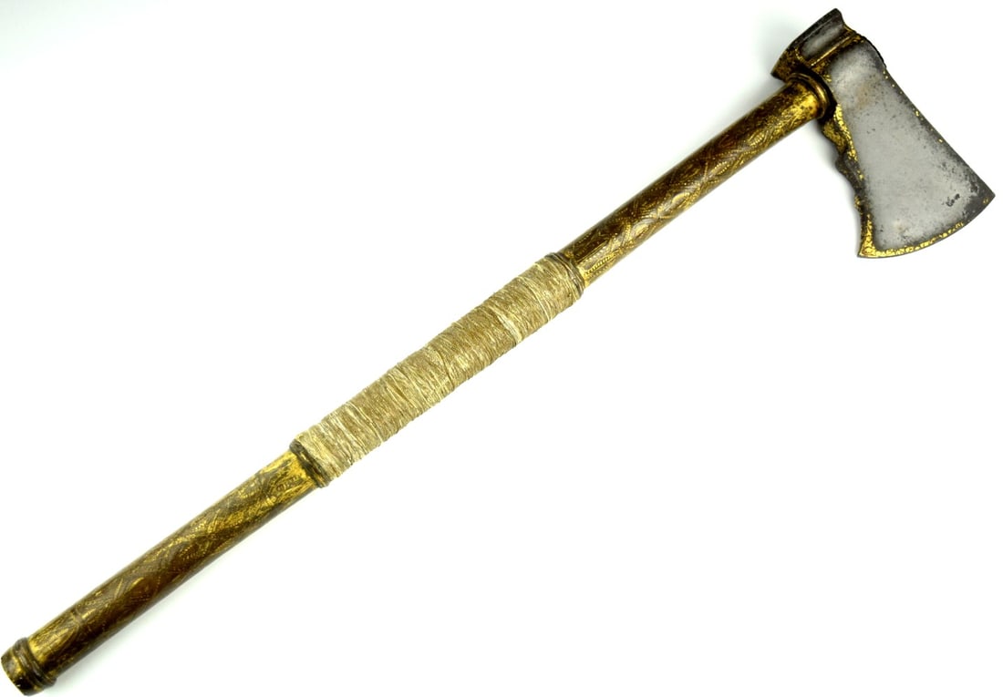 A fine 18th-19th Century Mughal Indian Tabar Axe/hatchet with Wootz Blade and gilt-highlighted (1 of 20)
