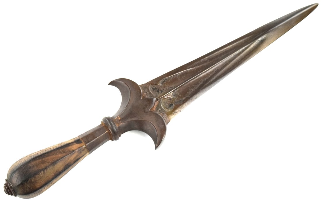 Unusual 19th Century Indian Thrusting Dagger (Stiletto-Type) with Fluted Triangular Wootz Blade & (1 of 13)
