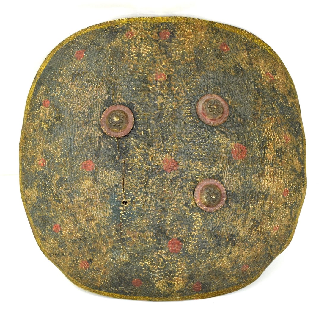 Rare 18th-19th C. Mughal Indian Battle Shield with Hand Painted Decorations (1 of 7)