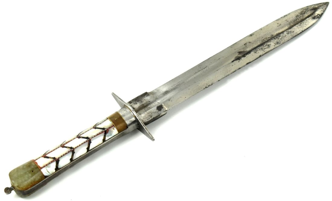 Interesting 19th C. Indian Persian or Turkish Dagger with Jade & Mother of Pearl Grips. Possibly a (1 of 8)