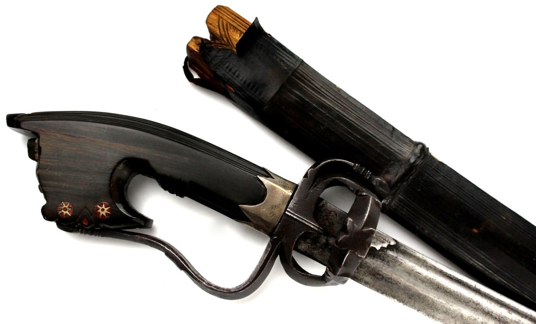 19th C. Moroccan Nimcha Curved Saber with Carved Pistol-Grip Hilt & Wooden Scabbard (1 of 20)