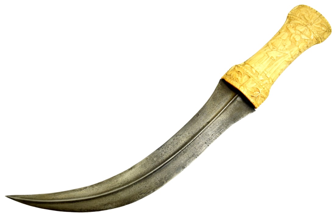 Fine 18th C. Persian KHANJAR Dagger with Wootz Damascus Blade & Beautiful Carved Grip of Noble (1 of 12)