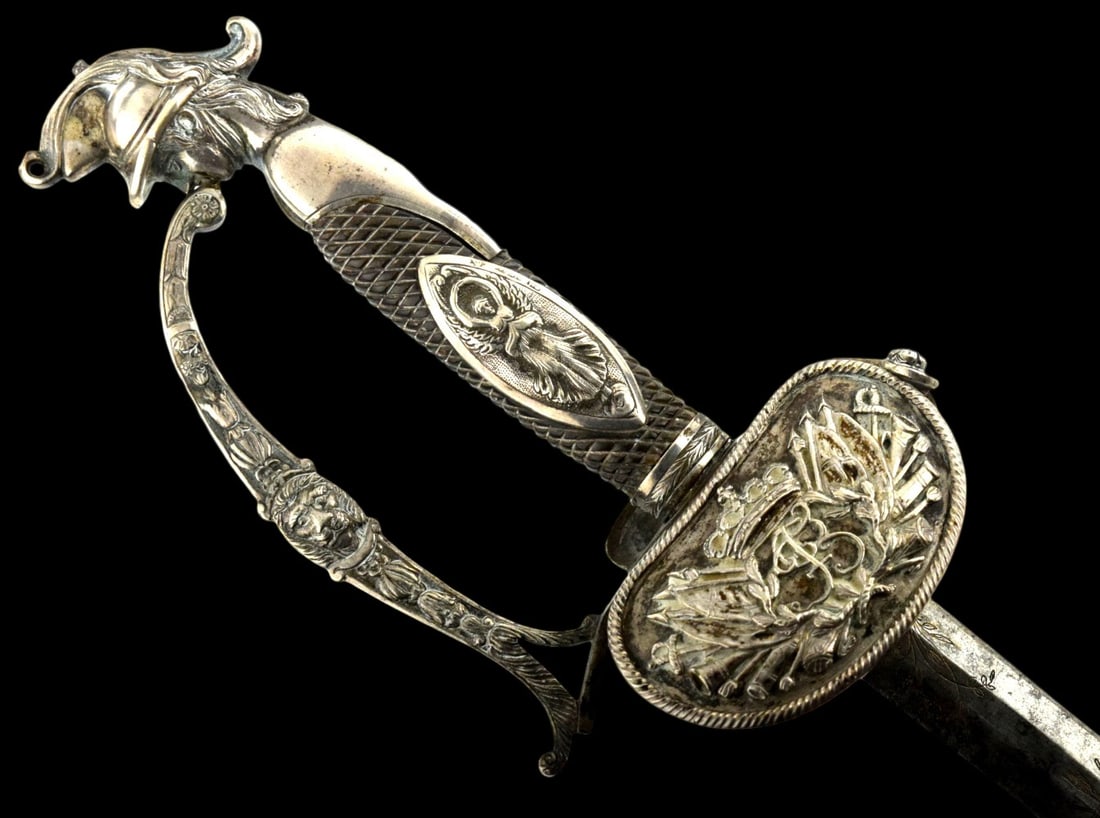 1830â??1848, French July Monarchy Officers Dress Epee, Silver Hilt, Helmeted Head Pommel, (1 of 20)